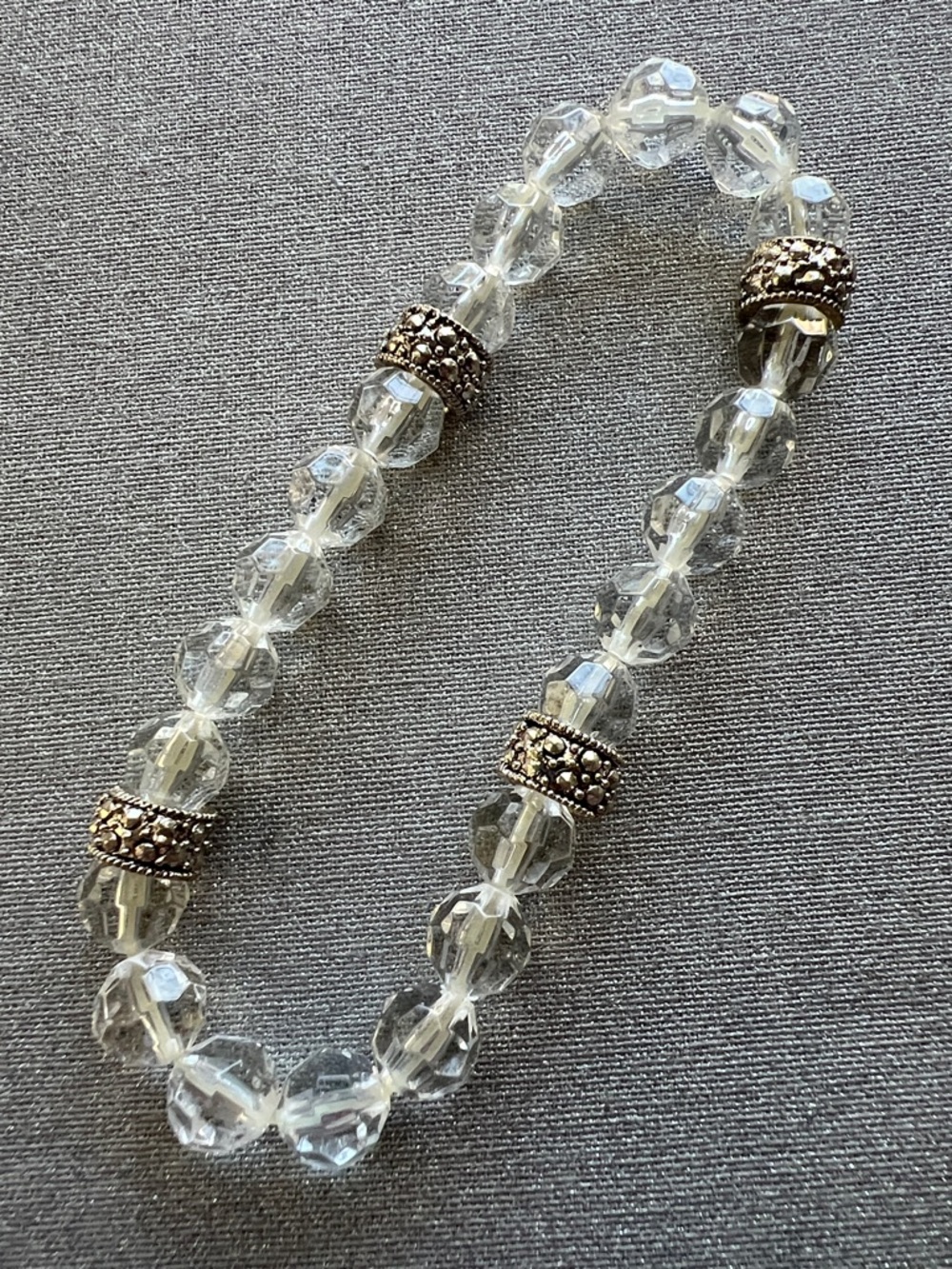 Clear Crystal Bead Stretch 3.5” Bracelet with Silver Accent Beads